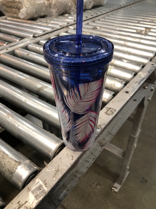 Photo 1 of 23 Ounce Blue Plastic Cup With Palm Leaves