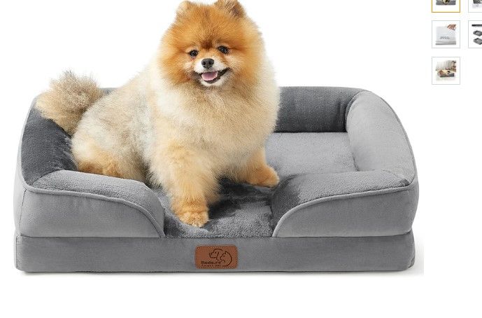 Photo 1 of Bedsure Small Orthopedic Dog Bed, Bolster Dog Beds for Small Dogs - Foam Sofa with Removable Washable Cover, Waterproof Lining and Nonskid Bottom Couch, Brown S(24x18x6? GREY