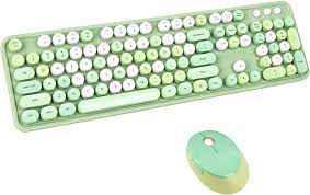 Photo 1 of UBOTIE Colorful Computer Wireless Keyboard Mouse Combos, Typewriter Flexible Keys Office Full-Sized Keyboard, 2.4GHz Dropout-Free Connection and Optical Mouse (Green-Colorful)
