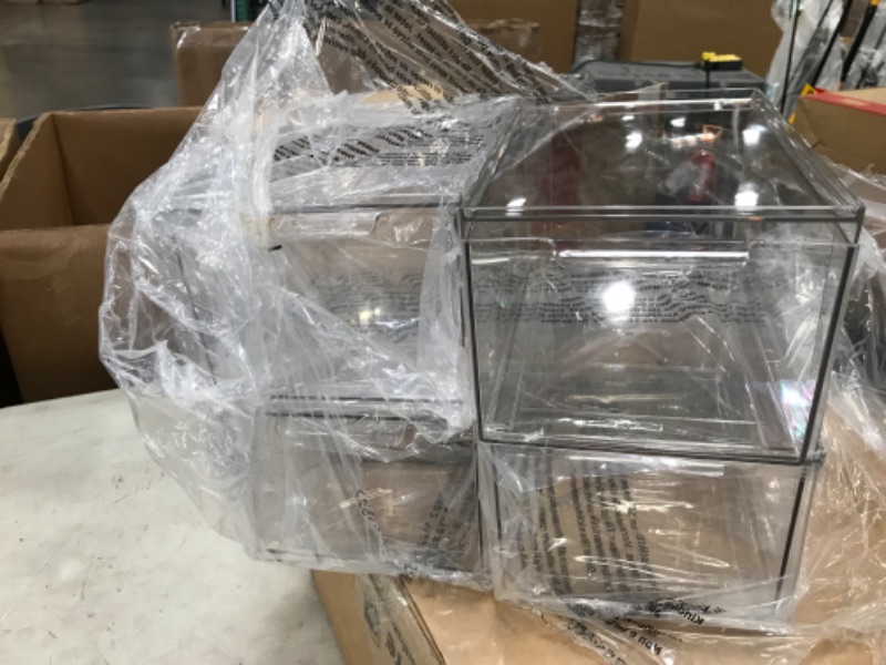 Photo 2 of mDesign Plastic Stackable Kitchen Storage Bins with Pull Out Drawers for Cabinet, Pantry, Refrigerator Organization - Lumiere Collection - 4 Pack - Clear 4ct 12"x8"x4"