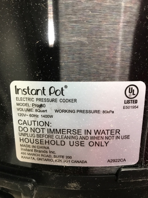 Photo 4 of ***TESTED POWERS ON*** Instant Pot 8-Qt. Pro Pressure Cooker