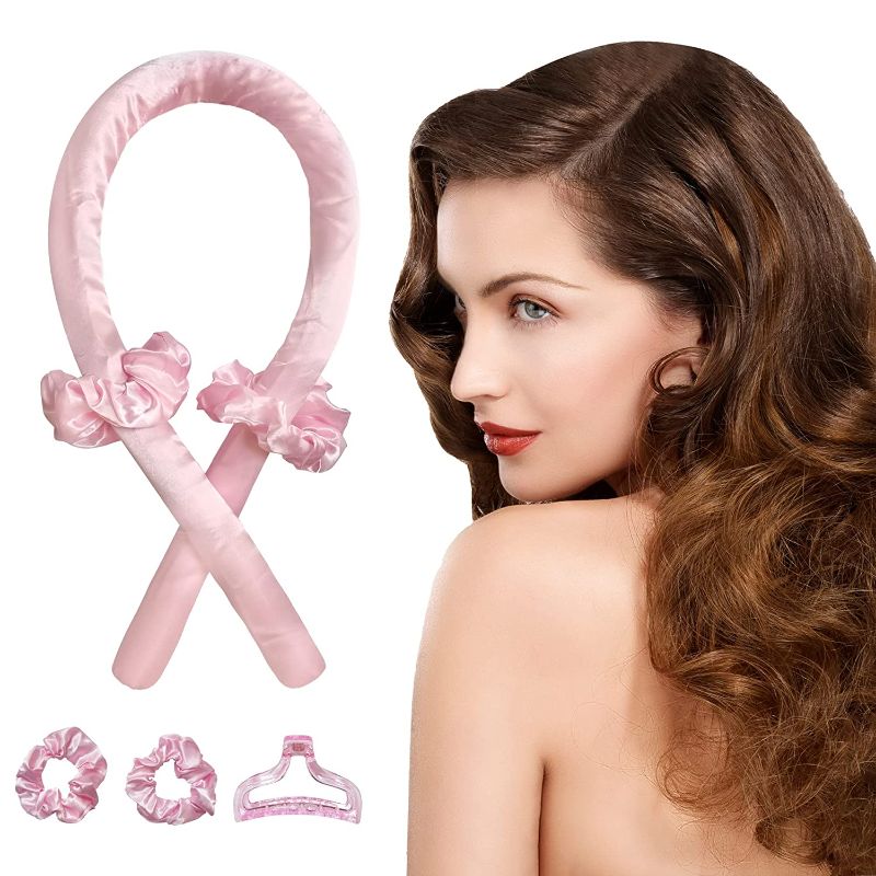 Photo 1 of Heatless Curling Rod Headband For Long Hair,No Heat Curlers ,Sleep In Soft Foam Hair Curlers Curling Rods Overnight,No Heat Curling Rod Headband with Hair Clips and Scrunchie,Lazy Natural Soft Wave DIY Hair Rollers Styling Tool (Pink)
