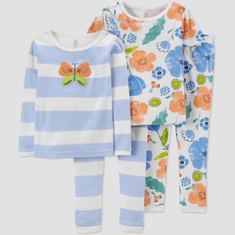 Photo 1 of SIZE 3T-Toddler Girls' 4pc Butterfly/Floral Long Sleeve Snug Fit Pajama Set - Just One You® Made by Carter's
