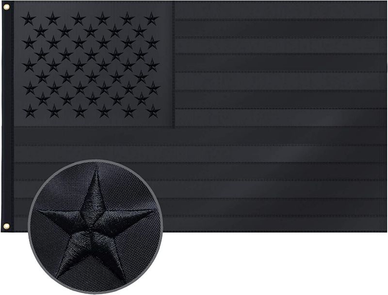 Photo 1 of All Black American Flag 3x5 Ft US Flag, Embroidered Stars, Sewn Stripes, Brass Grommets Blackout Tactical US Black Flag, Heavy Duty USA Flags
