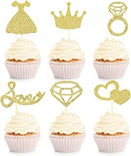 Photo 1 of 3PK-Sharlity 48pcs Bridal Shower Cupcake Toppers for Wedding Glitter Love Diamond Ring Retro gold Decorations For Engagement Bachelorette Party
