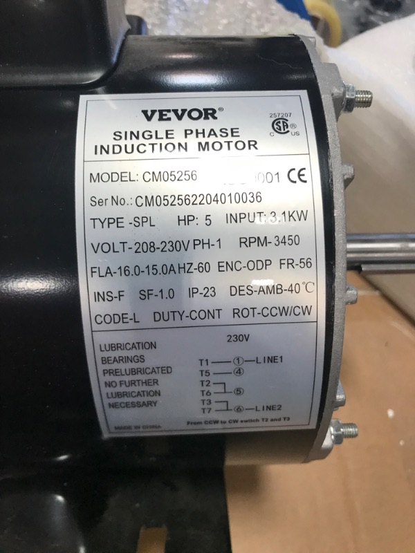 Photo 2 of 
VEVOR 5 Hp Electric Motor 3.1 KW Rated Speed 3450 RPM Single Phase Motor AC 208-230V Air Compressor Motor Suit for Home and Small Shop Air Compressors
Size:5 HP 3450RPM