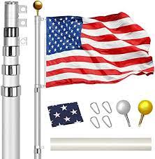 Photo 1 of **MISSING PARTS** Gientan 20FT Telescopic Flag Pole, Extra Thick Heavy Duty Aluminum Flagpole Kit with 3x5 US Flag and Golden Ball Finial, Outdoor In Ground Telescoping Flagpole for Commercial Residential Yard, Silver
