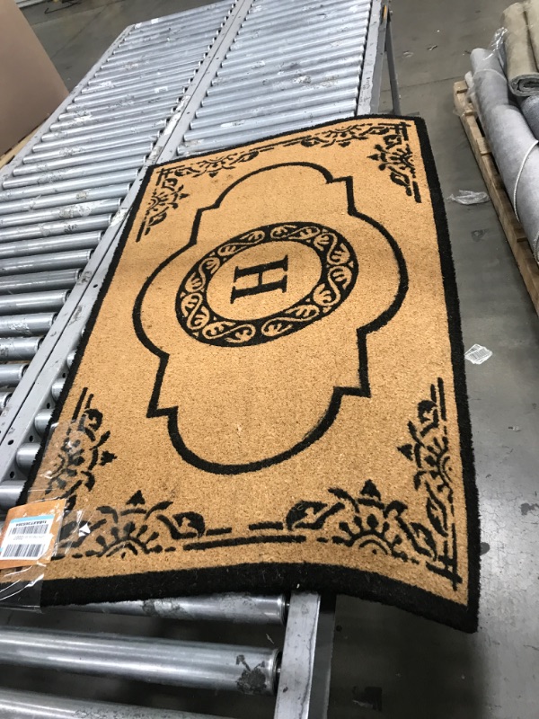 Photo 2 of A1 Home Collections Heavy Duty, Long Lasting, Outdoor Entrance Front Porch Rug First Impression Hand Crafted Abrilina Entry Monogrammed Double Doormat, 29.5" X 47.5", Black Monogrammed H 29.5" X 47.5"