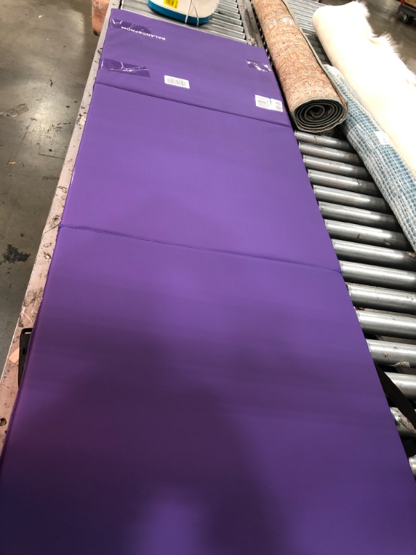 Photo 2 of BalanceFrom 1.5" Thick Three Fold Folding Exercise Mat with Carrying Handles for MMA, Gymnastics and Home Gym Purple Regular