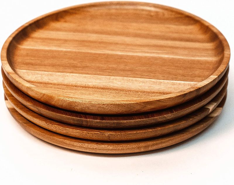 Photo 1 of  Wooden Acacia Dinner Plates 11 Inch Round Easy Clean Dinnerware / Charger Set