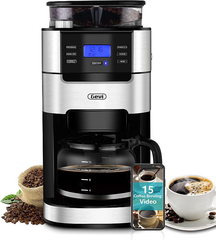 Photo 1 of 10-Cup Drip Coffee Maker, Grind and Brew Automatic Coffee Machine with Built-In Burr Coffee Grinder, Programmable Timer Mode and Keep Warm Plate, 1.5L Large...
