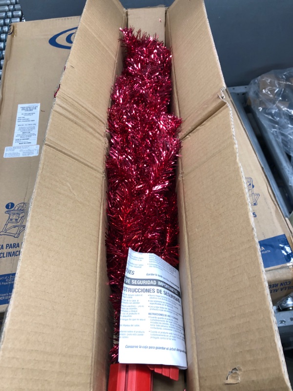 Photo 2 of 3ft National Christmas Tree Company Red Tinsel Artificial Christmas Tree with Plastic Stand
