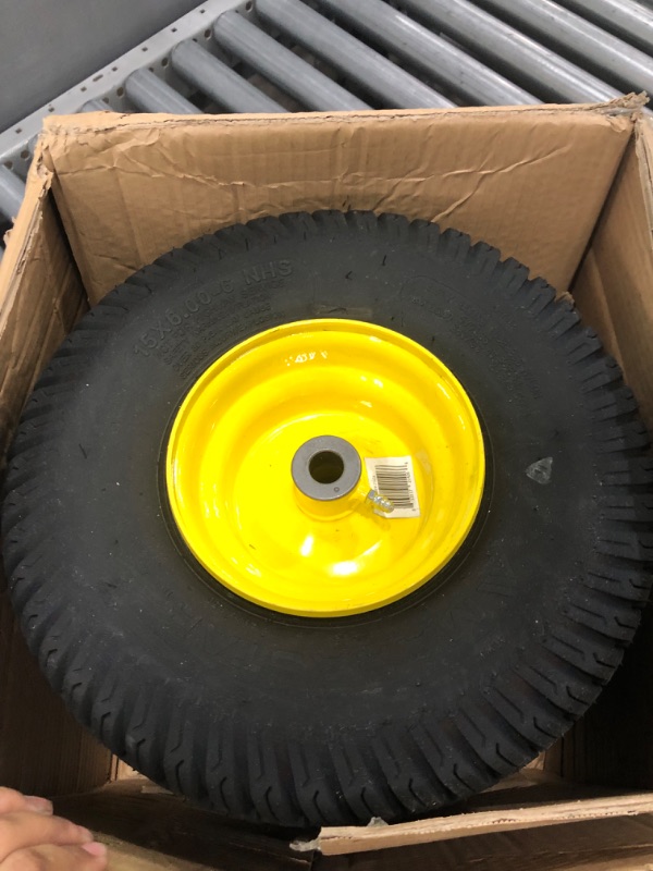 Photo 3 of 15x6.00-6" Front Tire Assembly Replacement for 100 and 300 Series John Deere Riding Mowers - 2 pack