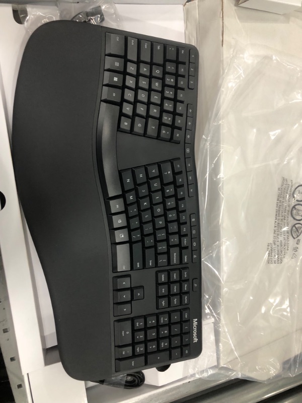 Photo 2 of Microsoft Ergonomic Desktop - Black - Wired, Comfortable, Ergonomic Keyboard and Mouse Combo, with Cushioned Wrist and Palm Support. Split Keyboard. Dedicated Office Key.