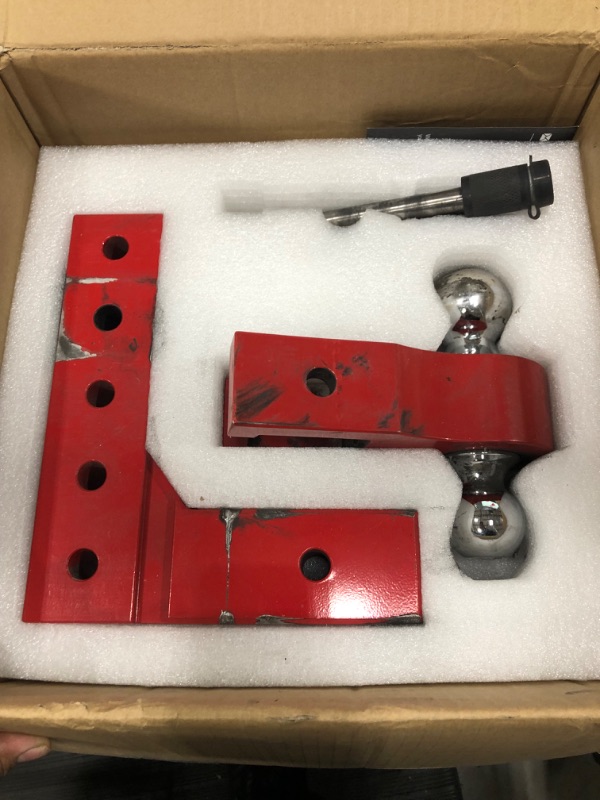 Photo 2 of Adjustable Trailer Hitch, Fits 2.5 Inch Receiver,8 Inch Drop Hitch, 18,500 LBS GTW, Aluminum Forged Shank, 2 Inch & 2-5/16 Inch Dual Balls, Towing Hitch with Lock Pins
