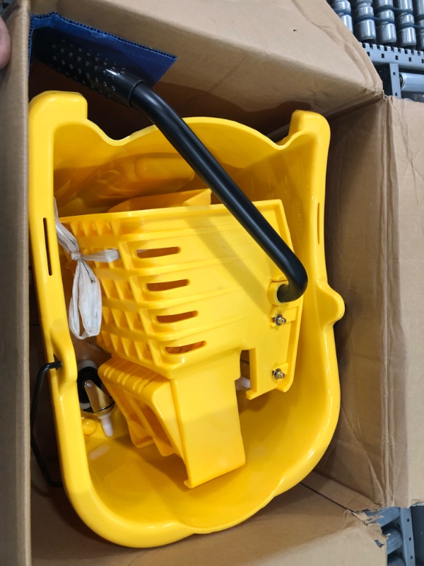 Photo 2 of Amazon Basics Side Press Wringer Combo Commercial Mop Bucket on Wheels, 35 Quart, Yellow