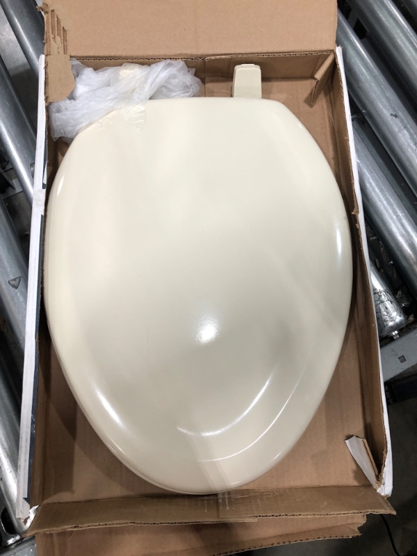 Photo 2 of KOHLER K-4647-47 Stonewood Molded-Wood with Color-Matched Plastic Hinges Elongated Toilet Seat, Almond Almond Elongated Toilet Seat