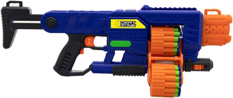 Photo 1 of DART ZONE Savage Spin Triple-Drum Motorized Blaster Commando Series, Blue and Orange
