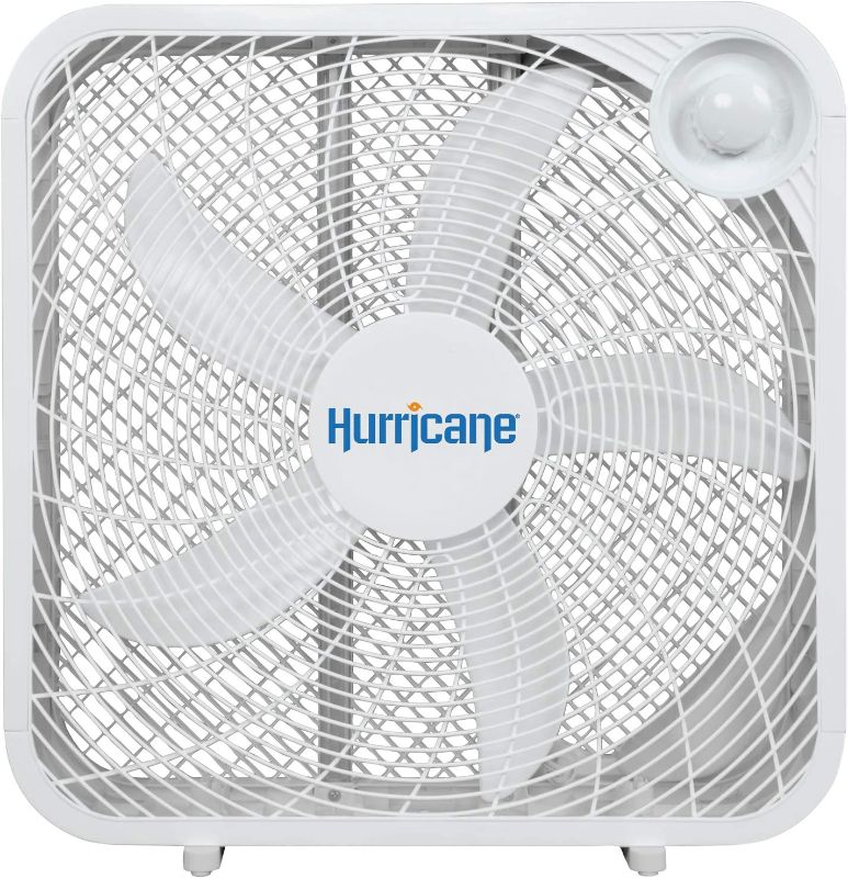 Photo 1 of Hurricane Box Fan - 20 Inch, Classic Series, Floor Fan with 3 Energy Efficient Speed Settings, Compact Design, Lightweight - ETL Listed, White
