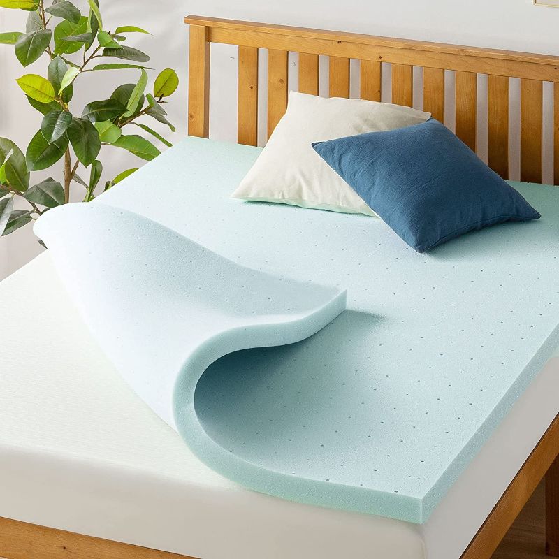 Photo 1 of Best Price Mattress 2 Inch Ventilated Memory Foam Mattress Topper, Cooling Gel Infusion, King, Blue
