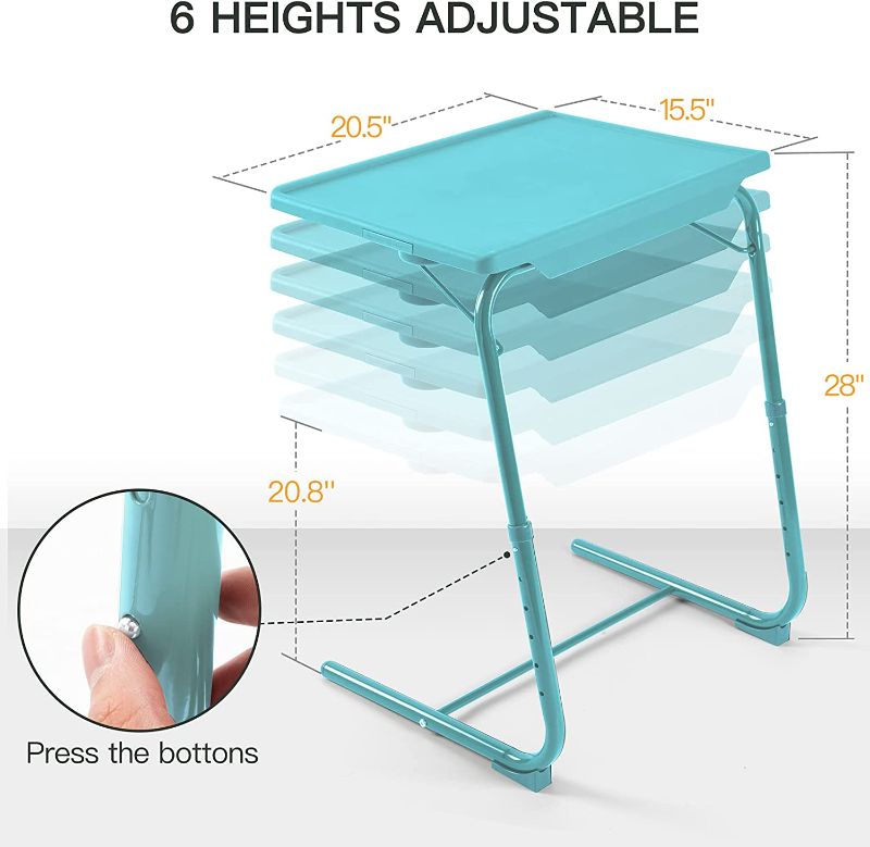 Photo 1 of Adjustable TV Tray Table - TV Dinner Tray on Bed & Sofa, Comfortable Folding Table with 6 Height & 3 Tilt Angle Adjustments (Azure)
