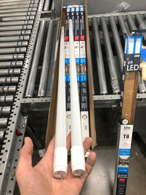 Photo 3 of Feit Electric T848/865/B/LED/2/5 4FT T8 LED Tube Light, Type B Ballast Bypass, 18W=32W, 6500K Daylight Deluxe, Double-End Powered, F32T8 Fluorescent Tube Replacement, Damp Rated, UL, 10-Pack 4' L 6500K (Daylight Deluxe)