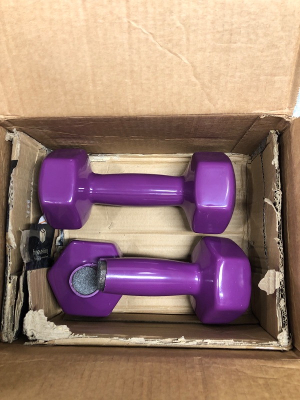 Photo 2 of Amazon Basics Vinyl Coated Hand Weight Dumbbell Pair, Set of 2 Purple 10 lbs Set Dumbbells