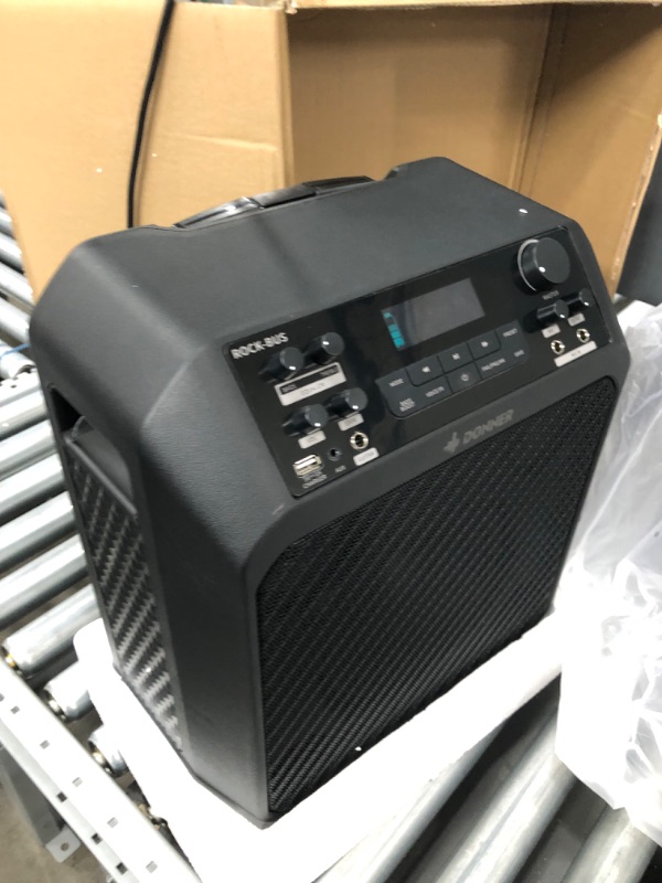 Photo 2 of Donner Outdoor Speaker, 3-Way Speaker PA System, Portable Bluetooth Speaker with 2 Microphones, Rock-Bus Karaoke Machine, 6 Sound Effects, Bass Boost, Guitar Input, Supports AUX/FM/AM/USB Charging
