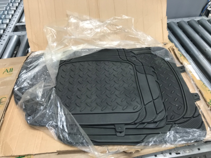 Photo 2 of Automotive Floor Mats Black Universal Fit Trimmable Climaproof for All Weather Protection Heavy Duty Rubber fits Most Cars, SUVs, and Trucks, with Footprint Design, Full Set FH Group F11310BLACK