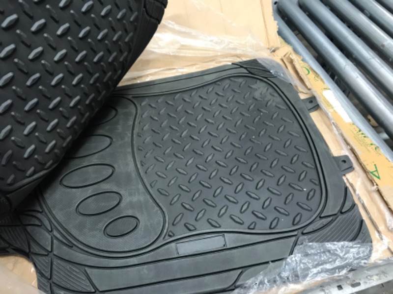 Photo 3 of Automotive Floor Mats Black Universal Fit Trimmable Climaproof for All Weather Protection Heavy Duty Rubber fits Most Cars, SUVs, and Trucks, with Footprint Design, Full Set FH Group F11310BLACK