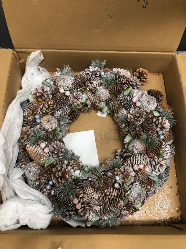 Photo 2 of Christopher Knight Home Wreath, Natural + White + Glitter