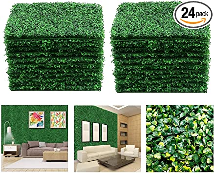 Photo 1 of 24 Pcs Boxwood Panels- 16"x24" Boxwood Hedge Wall Panels, Grass Wall Backdrop for 62 SQ Feet Per Boxwood Hedge Set UV Protected Privacy Hedge Screen Faux Boxwood for Outdoor, Indoor, Fence, Garden
