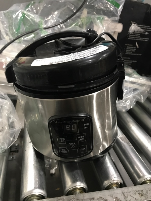 Photo 2 of Hamilton Beach Digital Programmable Rice Cooker & Food Steamer, 8 Cups Cooked (4 Uncooked), With Steam & Rinse Basket, Stainless Steel (37518)
