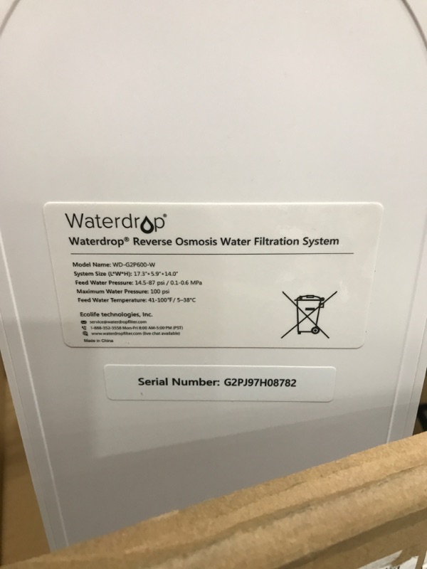 Photo 4 of **MISSING PARTS** Waterdrop G2P600 Reverse Osmosis System, 600 GPD Tankless RO Water Filter System, Under Sink RO System, 7 Stage Filtration, 2:1 Pure to Drain, Reduce TDS, FCC Listed, USA Tech 600GPD-G2P600