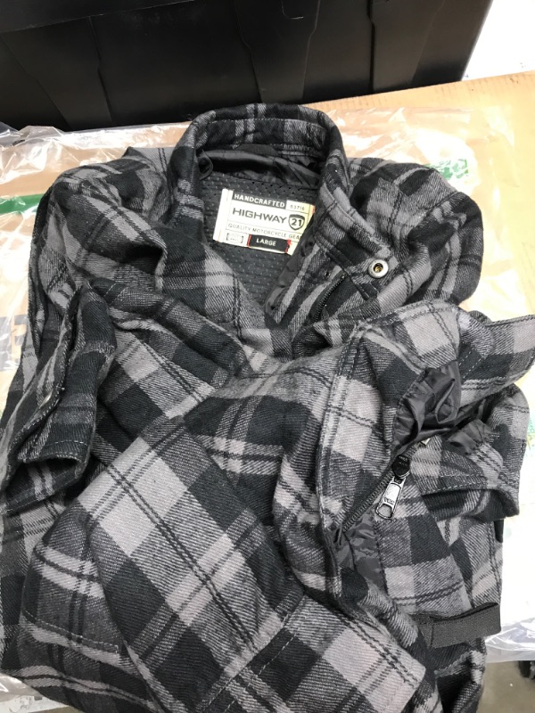 Photo 2 of HIGHWAY 21 Marksman Flannel Shirt, Plaid, Button-Down Motorcycle Jacket for Men, Protective Woven Cotton Fabric Large Black/Grey