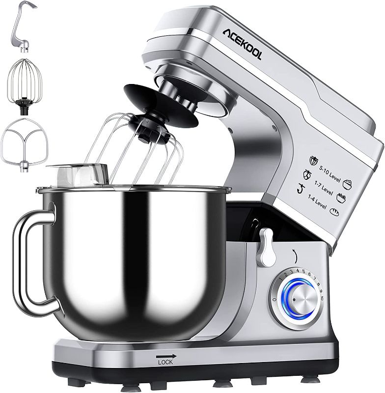 Photo 1 of Stand Mixer 7.5QT 10-Speed 660W Tilt-Head Kitchen Electric Food Cake Mixer with Stainless Steel Bowl, Whisk, Dough Hook, Beater & Splash Guard, Silver
