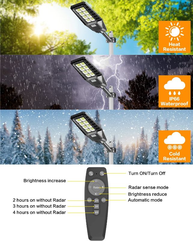 Photo 1 of 1000W Solar Street Light, 60000 Lumens Dusk to Dawn Solar Outdoor Lights Motion Sensor Waterproof IP66 6000K Security Solar Outdoor Light for Yard, Garage, Garden