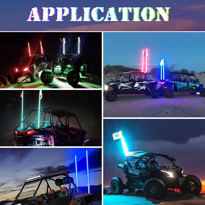 Photo 1 of 2PCS 3FT LED Whip Lights, NOVSIGHT 360° Spiral RGB Led Chasing Whip Light with Flag Remote Control for UTV ATV Antenna Waterproof Warning Lighted for Offroad RZR Buggy Dune Can-am Polaris Truck
