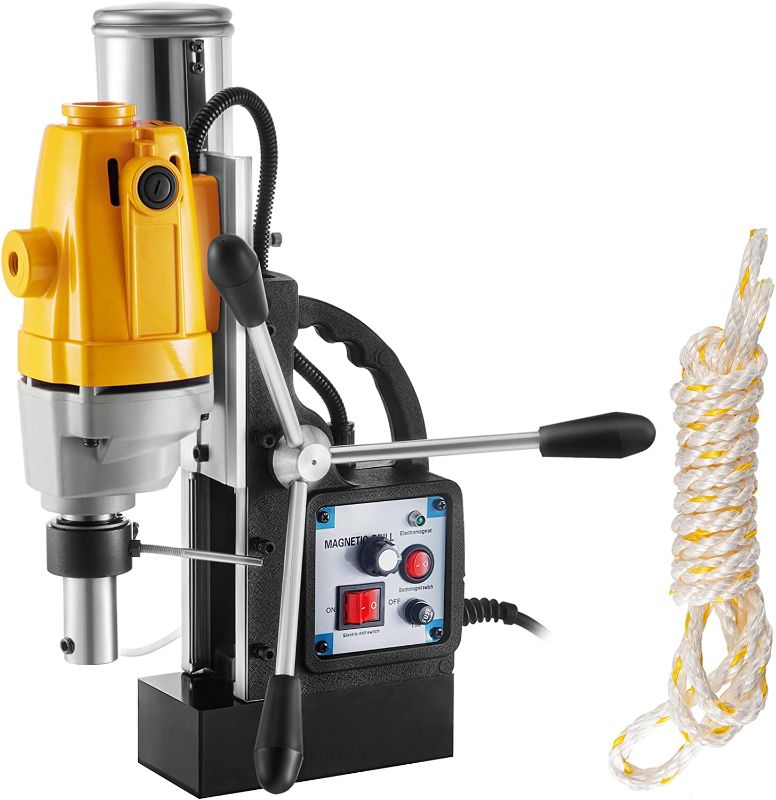 Photo 1 of VEVOR Magnetic Drill, 200-550RPM Stepless Speed Electromagnetic Drill Press, 2.16" Depth 1.57" Dia Magnetic Core Drill, 2700LBS Boring Tool Drill Press, 1100W Drill Press, Yellow & Black Drill Machine
