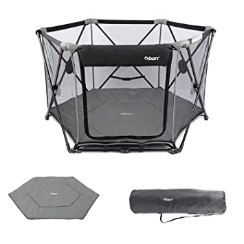 Photo 1 of Abon Babies 6 Panel Play Pen Playard for Infants Portable Indoor and Out Door Washable Easy Assemble Play Activity Area with Mat and Carrying Bag for 1-6 Age 53" Wx 30" H(Grey?
