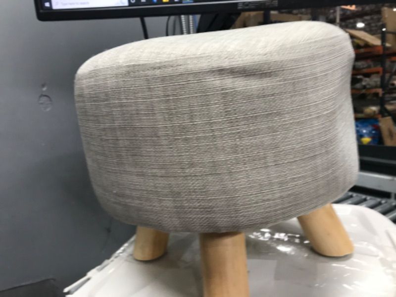 Photo 2 of Adeco Modern Round Ottoman Home Footrest Stool/ Linen Fabric Seat Pouf
