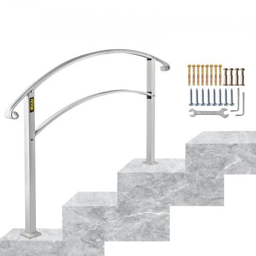 Photo 1 of 3ft Adjustable Iron Handrail Matte White Fits 2 To 3 Steps Paver Gardens
