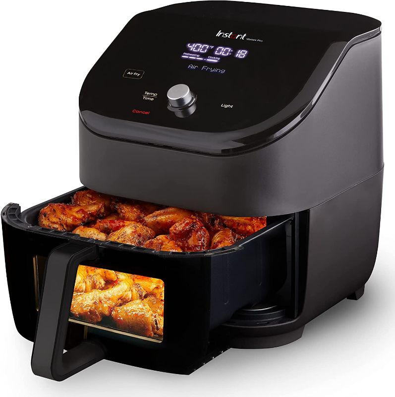 Photo 1 of Instant Vortex Plus 6-Quart Air Fryer Oven, From the Makers of Instant Pot with ClearCook Cooking Window, Digital Touchscreen, App with over 100 Recipes, Single Basket, Black
