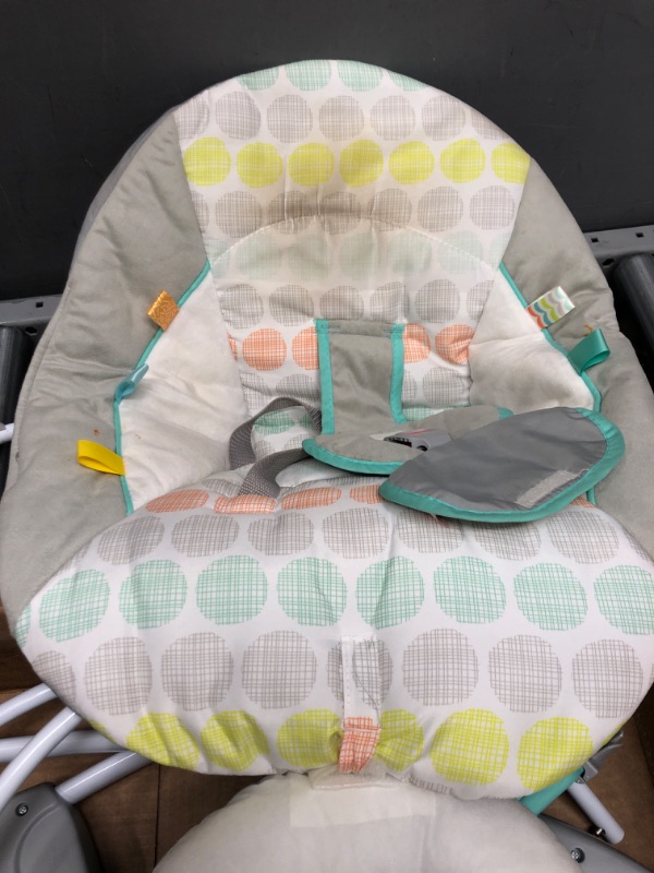 Photo 3 of Bright Starts Happy Safari Vibrating Baby Bouncer Seat with 3-Point Harness and Bar, Age 0-6 Months
