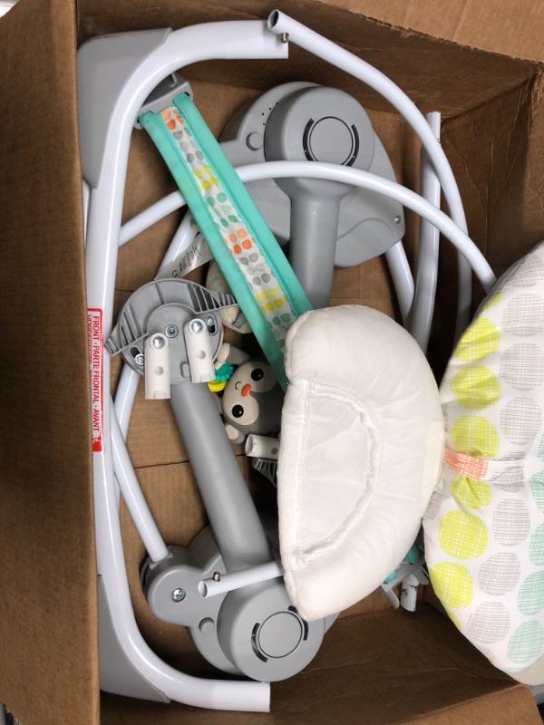 Photo 2 of Bright Starts Happy Safari Vibrating Baby Bouncer Seat with 3-Point Harness and Bar, Age 0-6 Months
