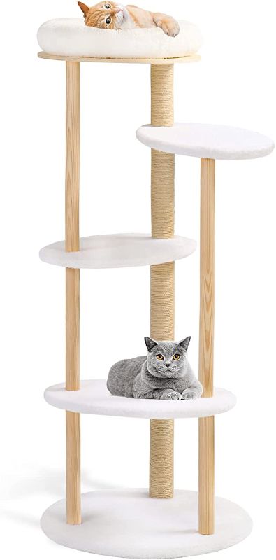 Photo 1 of **PARTS ONLY!! Calmbee Modern Cat Tree, 53” Wooden Cat Tower for Indoor-White Cat Tree with Sisal Covered Scratching Posts Multi-Level Cat Tower with Cat Bed Play Furniture Condo for Indoor Aesthetic Cat Tree
