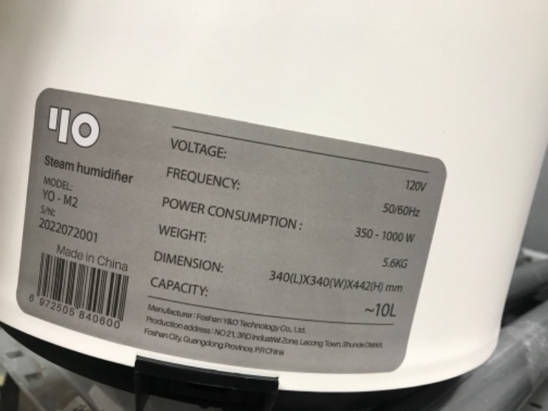 Photo 3 of *MISSING POWER CORD* Humidifiers for Large Room, Y&O 10L(2.64Gal) Steam Whole House Humidifier with Auto Shut Off, 3 Level Mist Maximum 1200ml/H Output, Covering up to 1000 sq.ft White