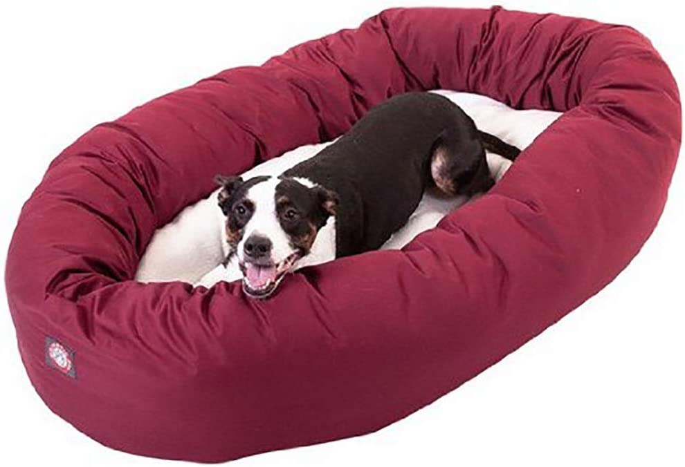 Photo 1 of 40 inch Burgundy & Sherpa Bagel Dog Bed By Majestic Pet Products
