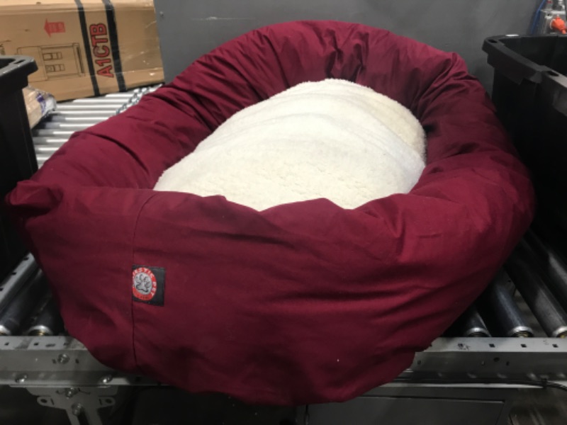 Photo 2 of 40 inch Burgundy & Sherpa Bagel Dog Bed By Majestic Pet Products
