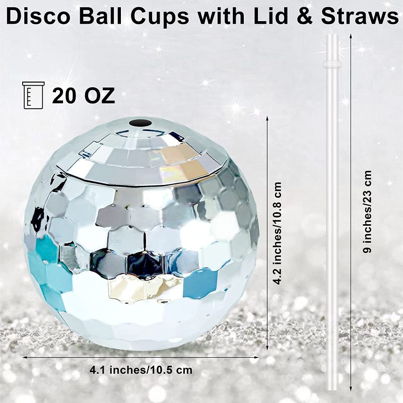 Photo 1 of 4 Pack Silver Disco Ball Cup,20 Oz Reusable Plastic Cups Tumbler with Lids and Straws,Sparkly Glitter Disco Ball Cups Cocktail Cups Tea Bottle for Disco Party Decorations(Silver)
Disco Flash Ball Drinks Cup 20 oz 70s Disco Party Cups with Straws Mirror Di